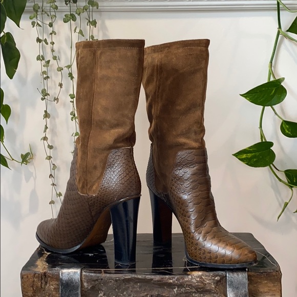 VINCE leather and suede mid calf boot - Picture 4 of 8